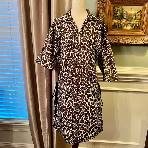 NWOT Tory Burch Reva Leopard Cheetah Print Poplin Shirtdress Shirt Dress Size 4 - Picture 7 of 8